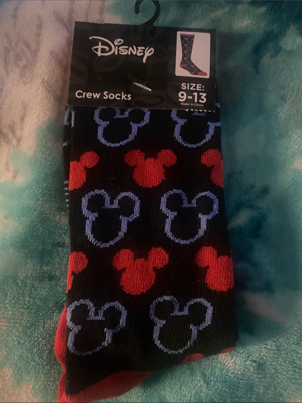Disney Men’s Crew Socks in Black with Red & Blue Mickey Icons